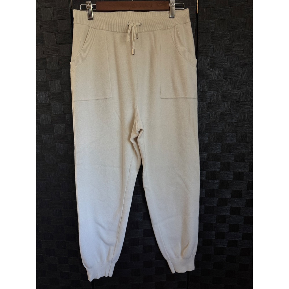 Chico's Zenergy Joggers Womens 1R Medium Cream Cashmere Blend Knit Lounge Pants